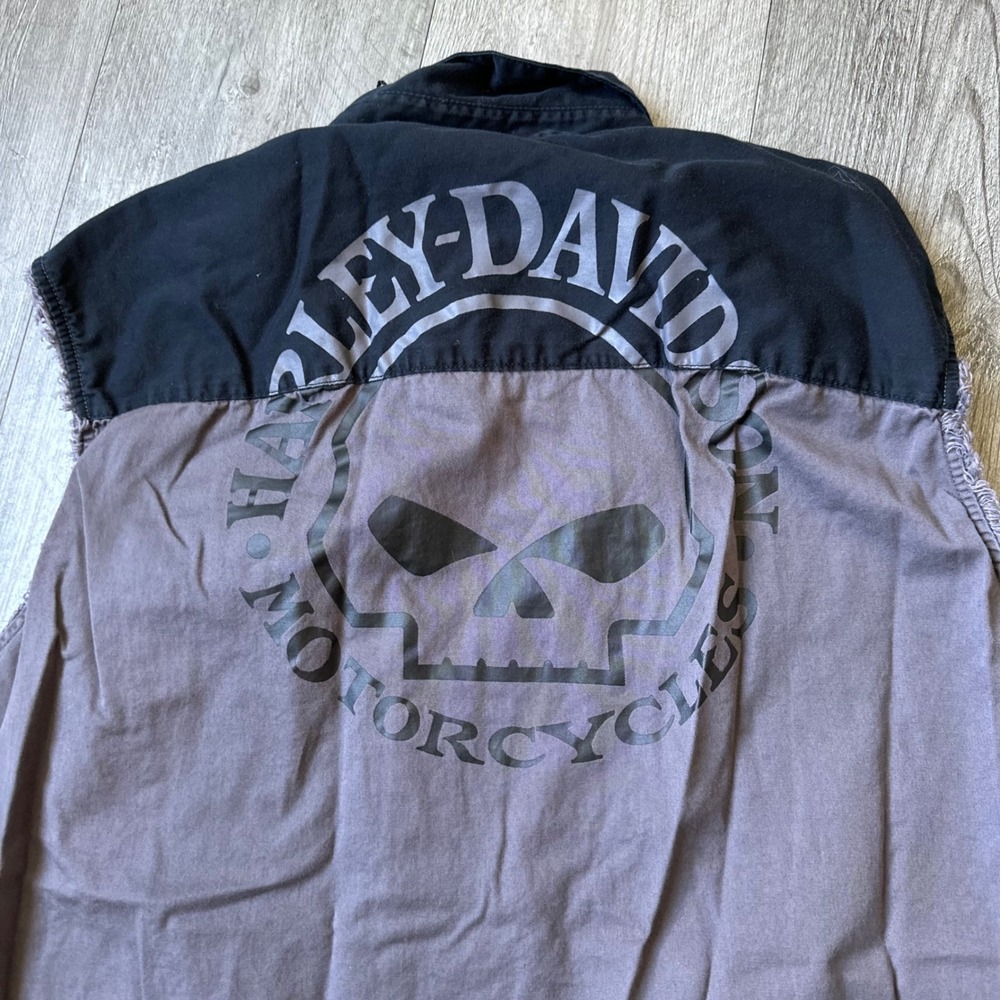 Harley-Davidson Skull Cut-Off Vest Shirt Gray Black XL Biker - Picture 2 of 6